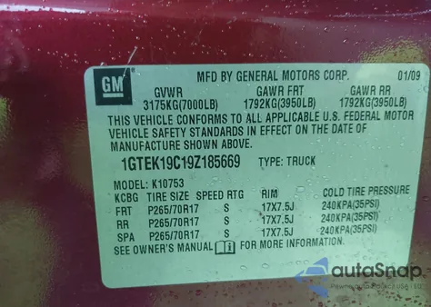 2009 GMC Sierra 1500 Sl from USA, damaged, VIN 1GTEK19C19Z185669